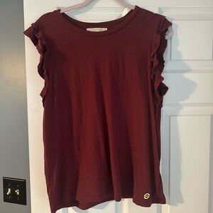 Michael Kors Red Flutter Sleeve Ruffled Blouse